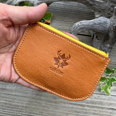 広島ジビエレザー　東広島産天然鹿革　本革ファスナー小銭入れ 【02キャメル】