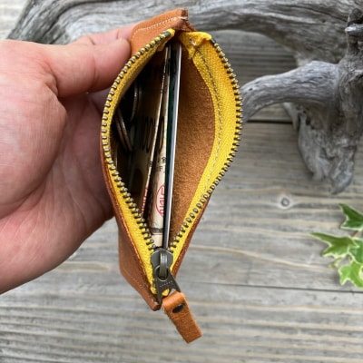広島ジビエレザー　東広島産天然鹿革　本革ファスナー小銭入れ 【02キャメル】