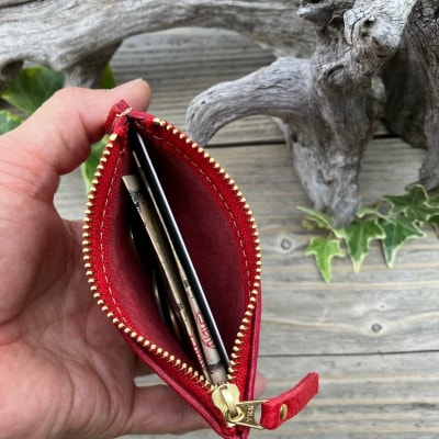 広島ジビエレザー　東広島産天然鹿革　本革ファスナー小銭入れ 　【03レッド】