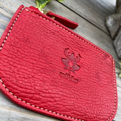 広島ジビエレザー　東広島産天然鹿革　本革ファスナー小銭入れ 　【03レッド】