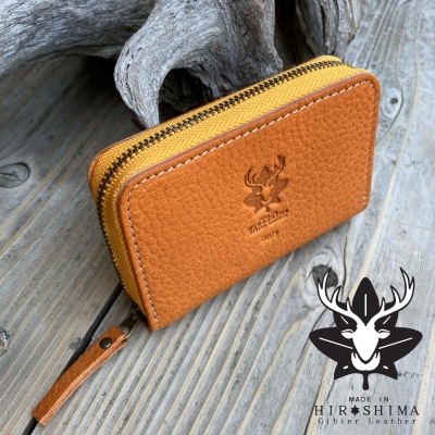 広島ジビエレザーラウンドジップミニ財布　【02キャメル】