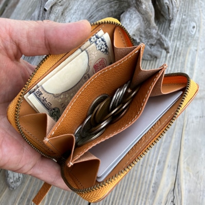 広島ジビエレザーラウンドジップミニ財布　【02キャメル】