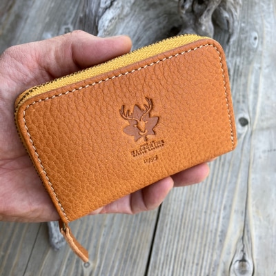 広島ジビエレザーラウンドジップミニ財布　【02キャメル】