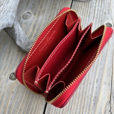 広島ジビエレザーラウンドジップミニ財布　【03レッド】