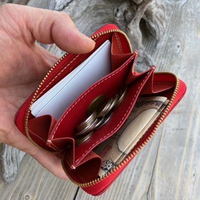 広島ジビエレザーラウンドジップミニ財布　【03レッド】