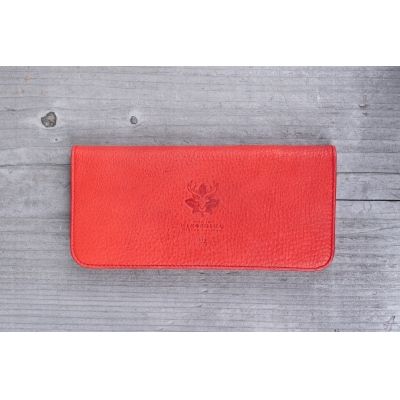 広島ジビエレザー東広島産天然鹿革　軽くて柔らかく手使いやすい本革スタンダード長財布　【03レッド】