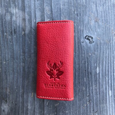 広島ジビエレザー鹿革コンパクトキーケース【03レッド】