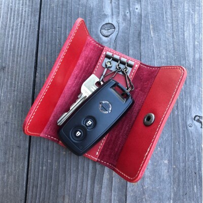 広島ジビエレザー鹿革コンパクトキーケース【03レッド】