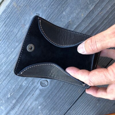 広島ジビエレザー　鹿革ボックス型二つ折りコインケース【01ブラック】