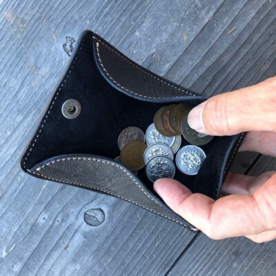 広島ジビエレザー　鹿革ボックス型二つ折りコインケース【01ブラック】