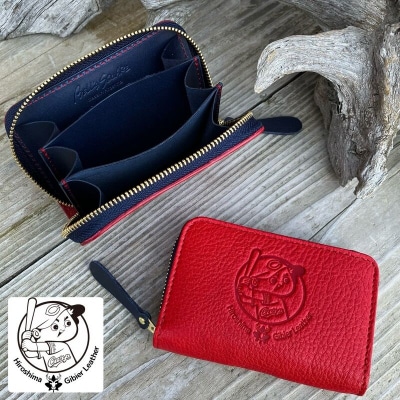 【広島東洋カープ×広島ジビエレザー】東広島産天然鹿革ミニラウンドファスナーコンパクト財布