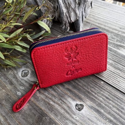 【広島東洋カープ×広島ジビエレザー】東広島産天然鹿革ミニラウンドファスナーコンパクト財布