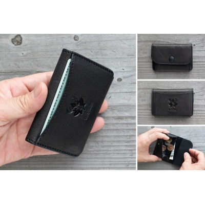 広島ジビエレザー　東広島産天然鹿革　ミニマム財布　【01ブラック】