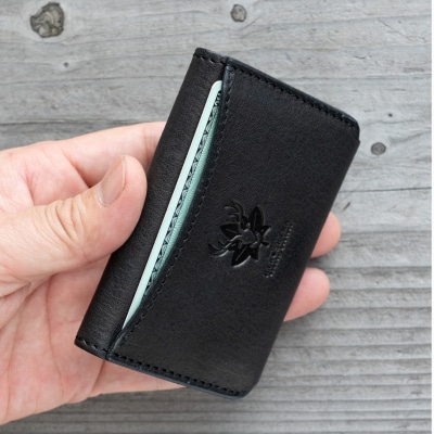 広島ジビエレザー　東広島産天然鹿革　ミニマム財布　【01ブラック】