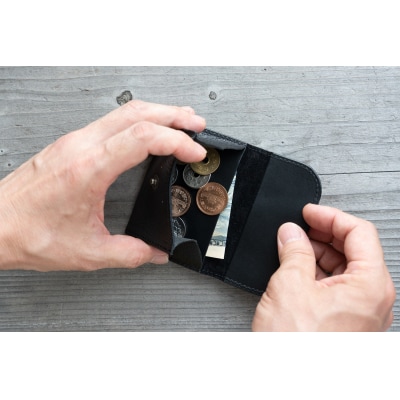 広島ジビエレザー　東広島産天然鹿革　ミニマム財布　【01ブラック】