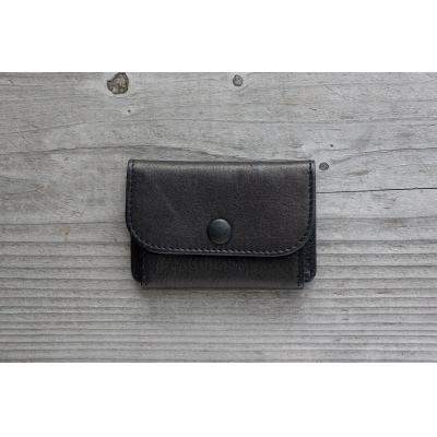 広島ジビエレザー　東広島産天然鹿革　ミニマム財布　【01ブラック】