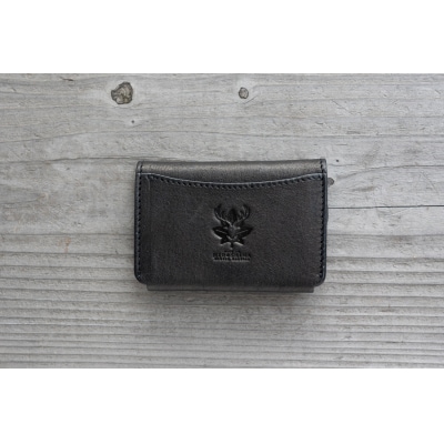 広島ジビエレザー　東広島産天然鹿革　ミニマム財布　【01ブラック】