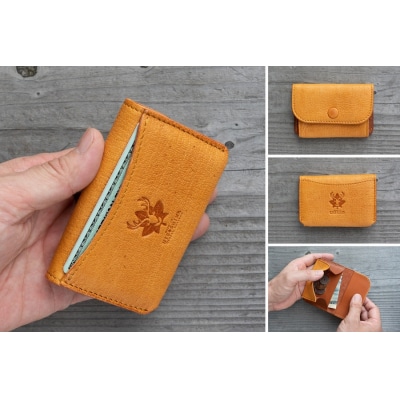 広島ジビエレザー　東広島産天然鹿革　ミニマム財布【02キャメル】