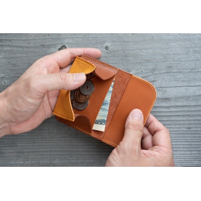 広島ジビエレザー　東広島産天然鹿革　ミニマム財布【02キャメル】