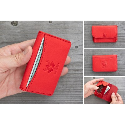 広島ジビエレザー　東広島産天然鹿革　ミニマム財布【03レッド】