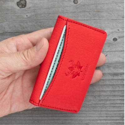 広島ジビエレザー　東広島産天然鹿革　ミニマム財布【03レッド】