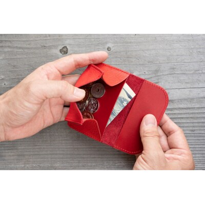 広島ジビエレザー　東広島産天然鹿革　ミニマム財布【03レッド】