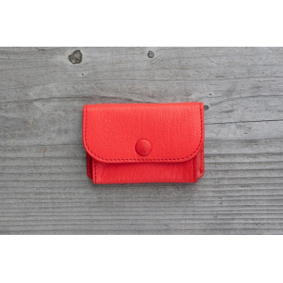広島ジビエレザー　東広島産天然鹿革　ミニマム財布【03レッド】