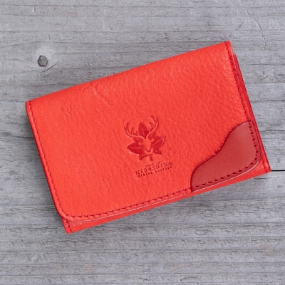 広島ジビエレザー　東広島産天然鹿革　本革名刺入れ　カード入れにもおすすめ　【03レッド】