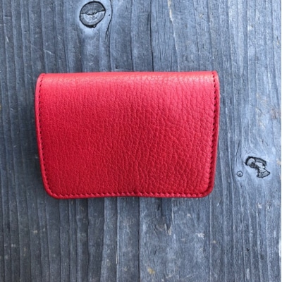 広島ジビエレザー　鹿革ボックス型二つ折りコインケース【03レッド】
