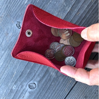 広島ジビエレザー　鹿革ボックス型二つ折りコインケース【03レッド】