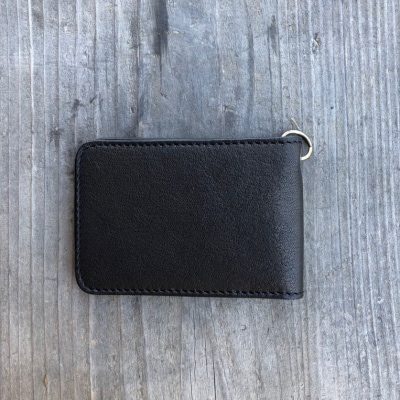 広島ジビエレザー　東広島産天然鹿革二つ折りID/パスケース【01ブラック】