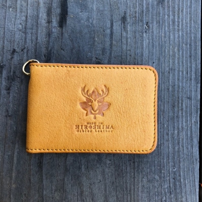 広島ジビエレザー　東広島産天然鹿革二つ折りID/パスケース【02キャメル】