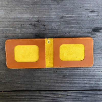 広島ジビエレザー　東広島産天然鹿革二つ折りID/パスケース【02キャメル】