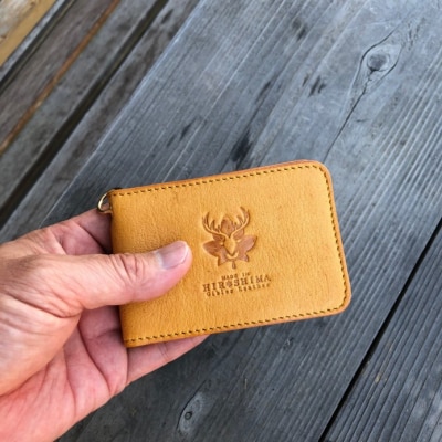広島ジビエレザー　東広島産天然鹿革二つ折りID/パスケース【02キャメル】