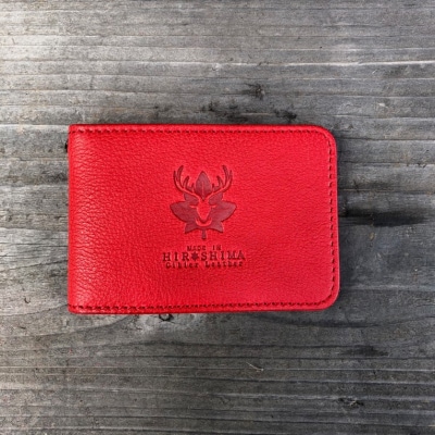 広島ジビエレザー　東広島産天然鹿革二つ折りID/パスケース【03レッド】