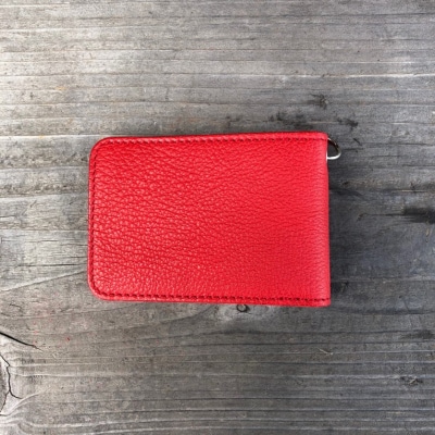 広島ジビエレザー　東広島産天然鹿革二つ折りID/パスケース【03レッド】