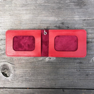 広島ジビエレザー　東広島産天然鹿革二つ折りID/パスケース【03レッド】