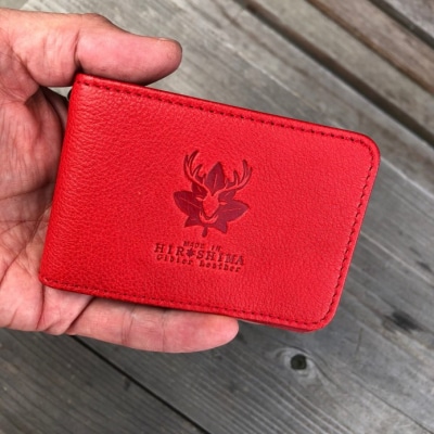 広島ジビエレザー　東広島産天然鹿革二つ折りID/パスケース【03レッド】