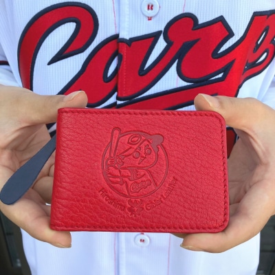 【広島ジビエレザー×広島東洋カープ】東広島産天然鹿革　二つ折りパスケース