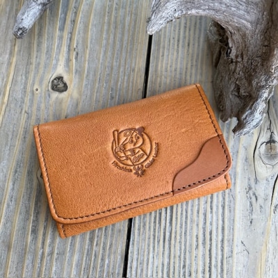 【広島ジビエレザー×広島東洋カープ】東広島産鹿革使用　名刺入れ/カード入れ　ヴィンテージキャメル