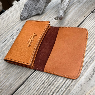 【広島ジビエレザー×広島東洋カープ】東広島産鹿革使用　名刺入れ/カード入れ　ヴィンテージキャメル