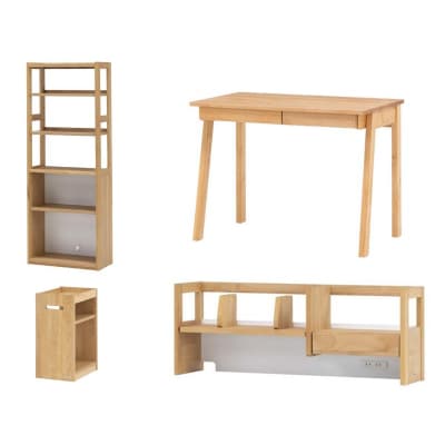 学習デスク4点セット(フィーロ 本体・上棚・ワゴン・ラック)