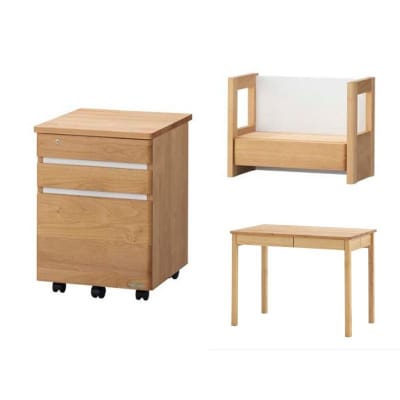 学習デスク3点セット(ネージュ2 本体・上棚・ワゴン)