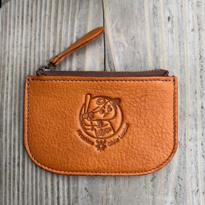 【広島ジビエレザー×広島東洋カープ】東広島産鹿革使用☆ファスナーポーチ☆ヴィンテージキャメル