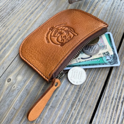 【広島ジビエレザー×広島東洋カープ】東広島産鹿革使用☆ファスナーポーチ☆ヴィンテージキャメル