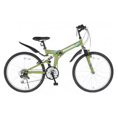 MEGARO　防災対応26型18スピードノンパンク折りたたみマウンテンバイク色カーキ　自転車 防災