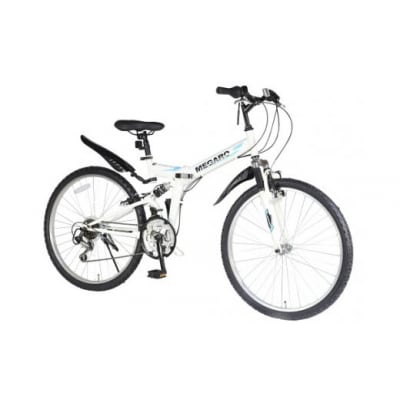 MEGARO　防災対応26型18スピードノンパンク折りたたみマウンテンバイク　色ホワイト　自転車