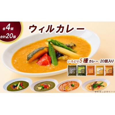 【ウィルカレー】いろどり5種カレー　20個入　レトルト　湯せん　冷凍　食べ比べ