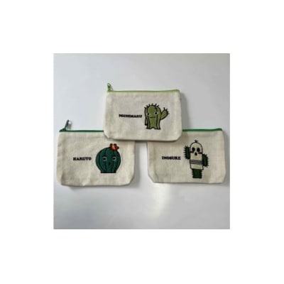 春日井サボテンキャラクターのサガラ刺繡ポーチ3種セット