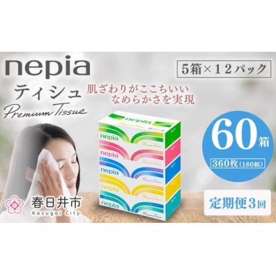 【定期便】3回発送(2か月おきに)ネピアティシュ 5箱×12パック